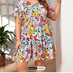 Shein EMERY ROSE Allover Floral Print Butterfly Sleeve Ruffle Hem Dress 4xl 20
